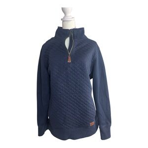 LL Bean Women’s Quilted Pullover Long Sleeve Navy Cotton Blend Size Large